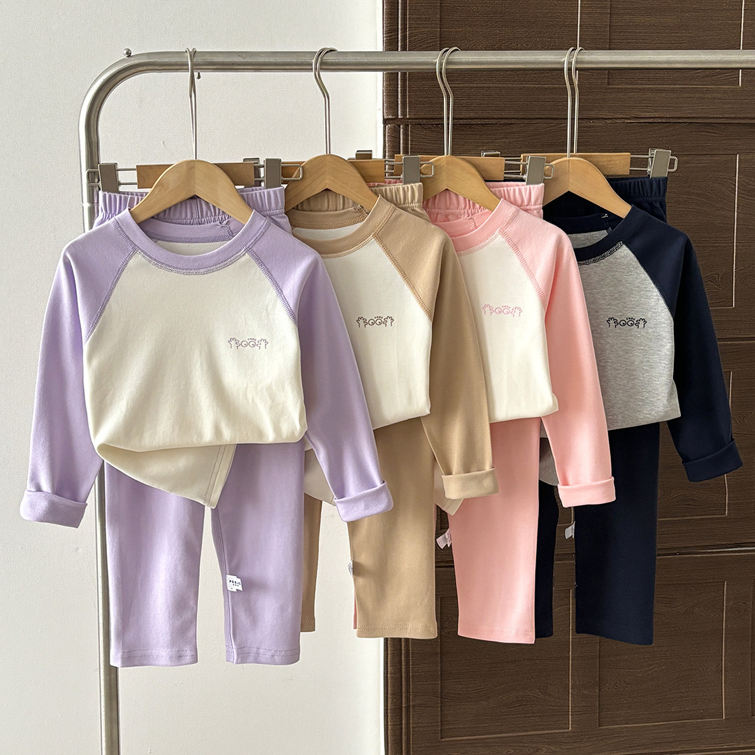 Children's Pure Cotton Seamless Thermal Underwear Set 40S Combed Cotton for Older Children, Warm Home Wear Set, Parent-Child Outfit