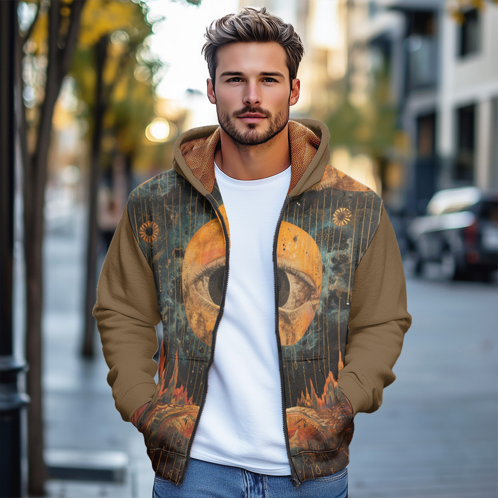 Cardigan con cappuccio da uomo con zip per inverno_voghion.com
