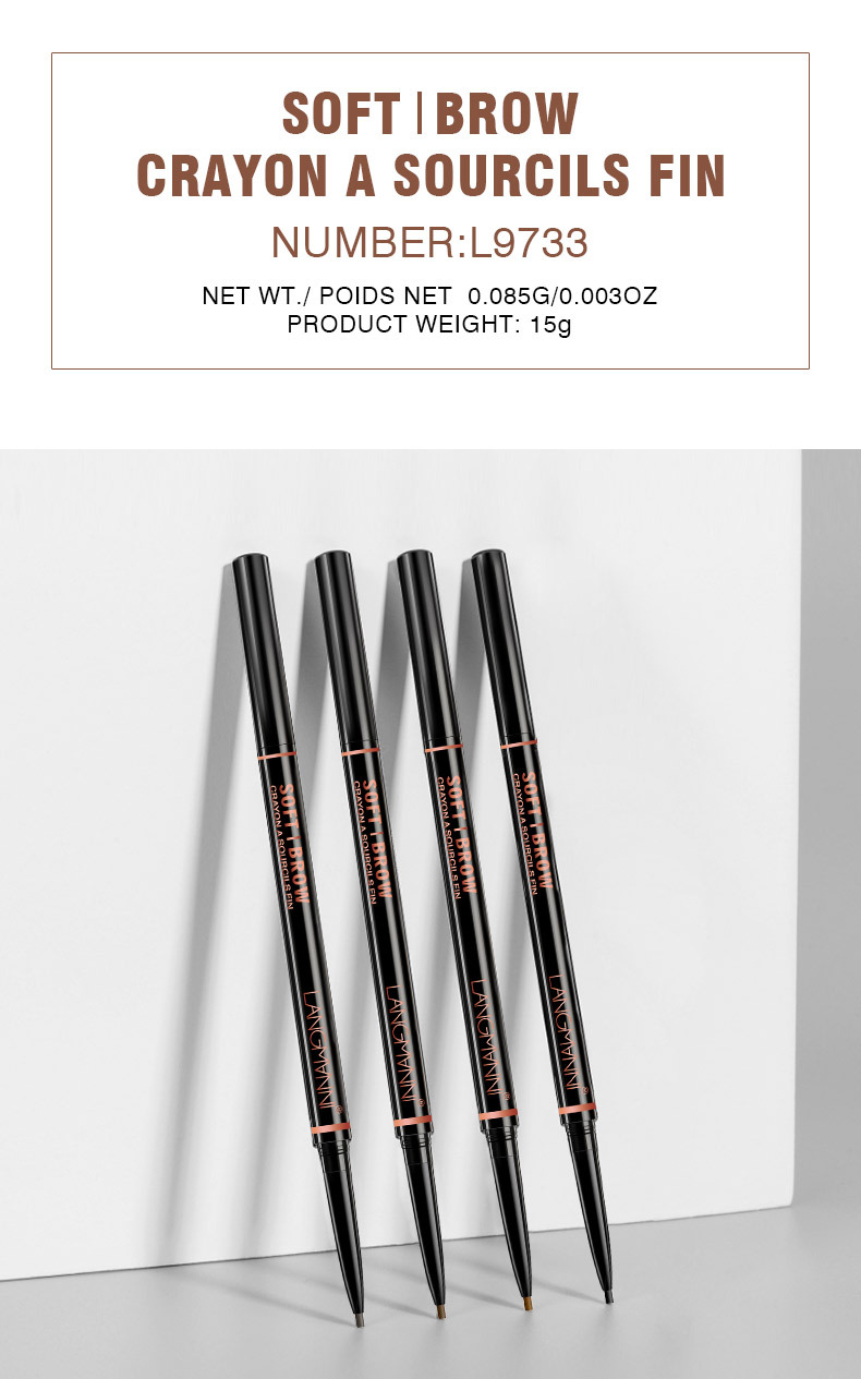 Langmanni dual-head rotatable eyebrow pencil, 1.5mm fine wild eyebrow pencil with eyebrow brush for easy coloring undefined