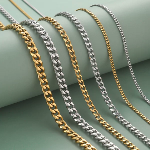Non-Embroidered Single-Strand Six-Sided Polished Necklace Men's Cuban Necklace Titanium Steel Necklace European and American Hip-Hop DIY Jewelry Chain