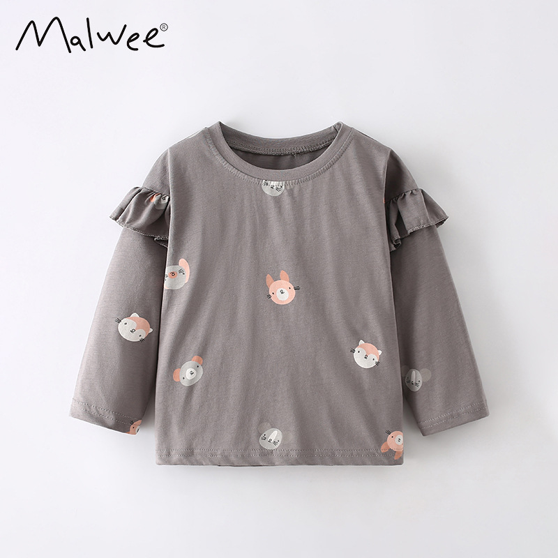 Malwee camiseta de otoño para niñas, niños y medianos, camiseta de cuello redondo para niñas, camiseta de mangas largas, camiseta de fondo para niños