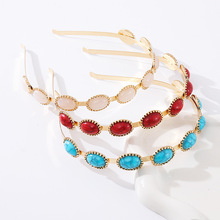 新品跨境内蒙古欧美时尚复古气质松石简约少众镶嵌百搭发箍头箍