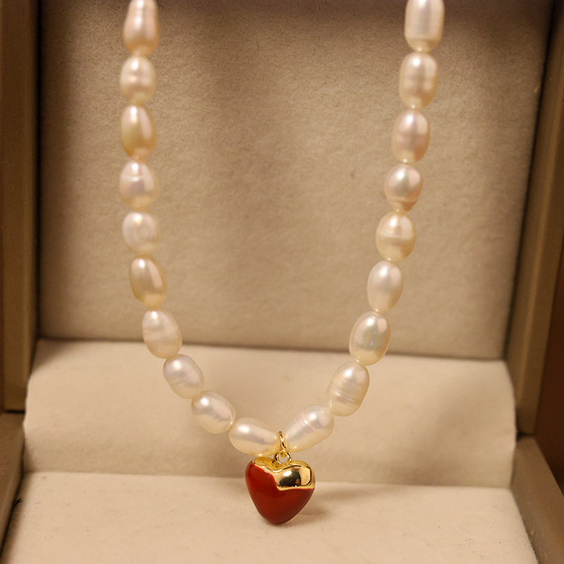 천연 진주 사랑 쇄골 체인