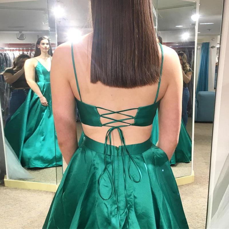 El comercio exterior de Europa y América Amazon AliExpress deseo nuevo vestido de satén de la correa con cuello en V vestido largo verde