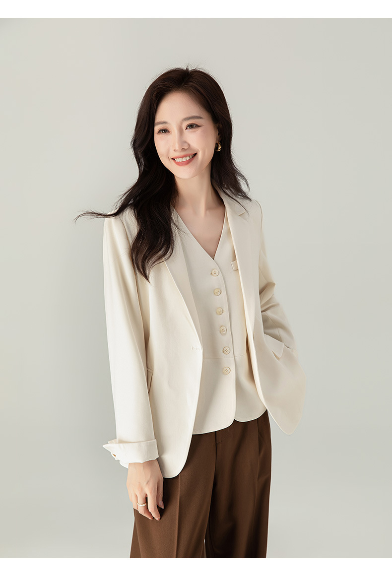 Áo khoác blazer nữ dáng suông tay dài phong cách tối giản — Màu be chi tiết 24