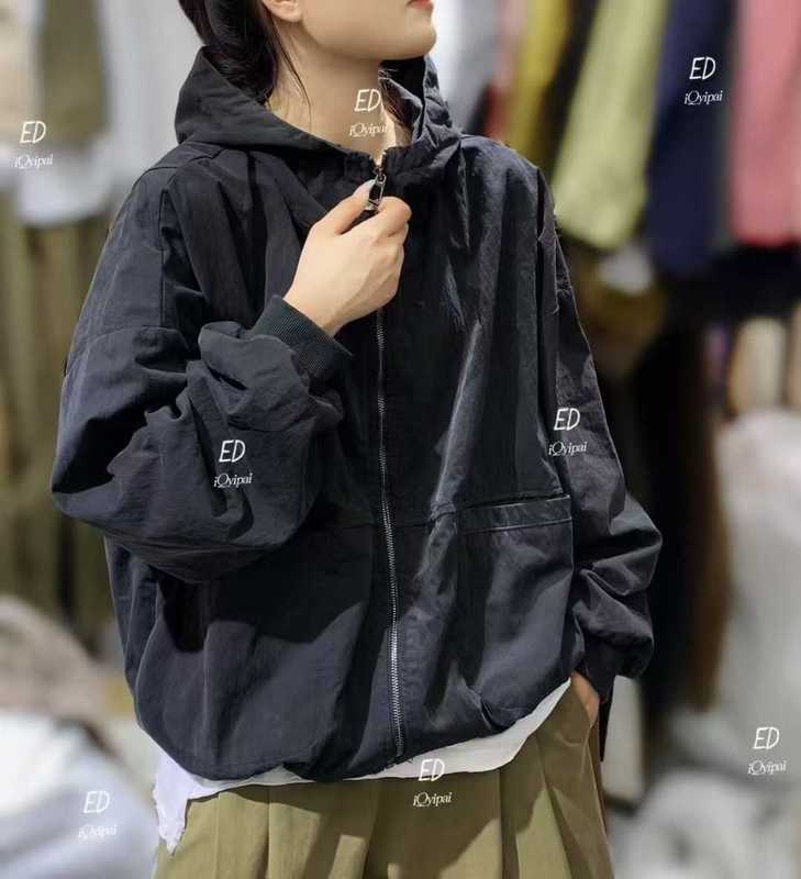 外套休闲加里纯色棉连帽新款百搭锦布宽松上衣秋冬文艺|undefined