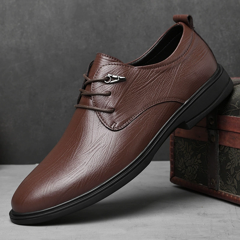 6066 мужская деловая кожаная обувь, официальная повседневная обувь джентльмена, весенне-осенняя Однослойная британская обувь из воловьей кожи с низким верхом и тиснением