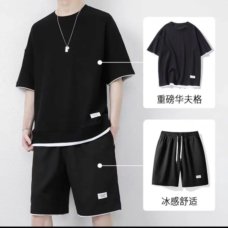 Short-Sleeved T-Shirt Men's Casual Sportswear Suit Summer Youth Loose New Style Men's Trendy Brand Tops Shorts for Men