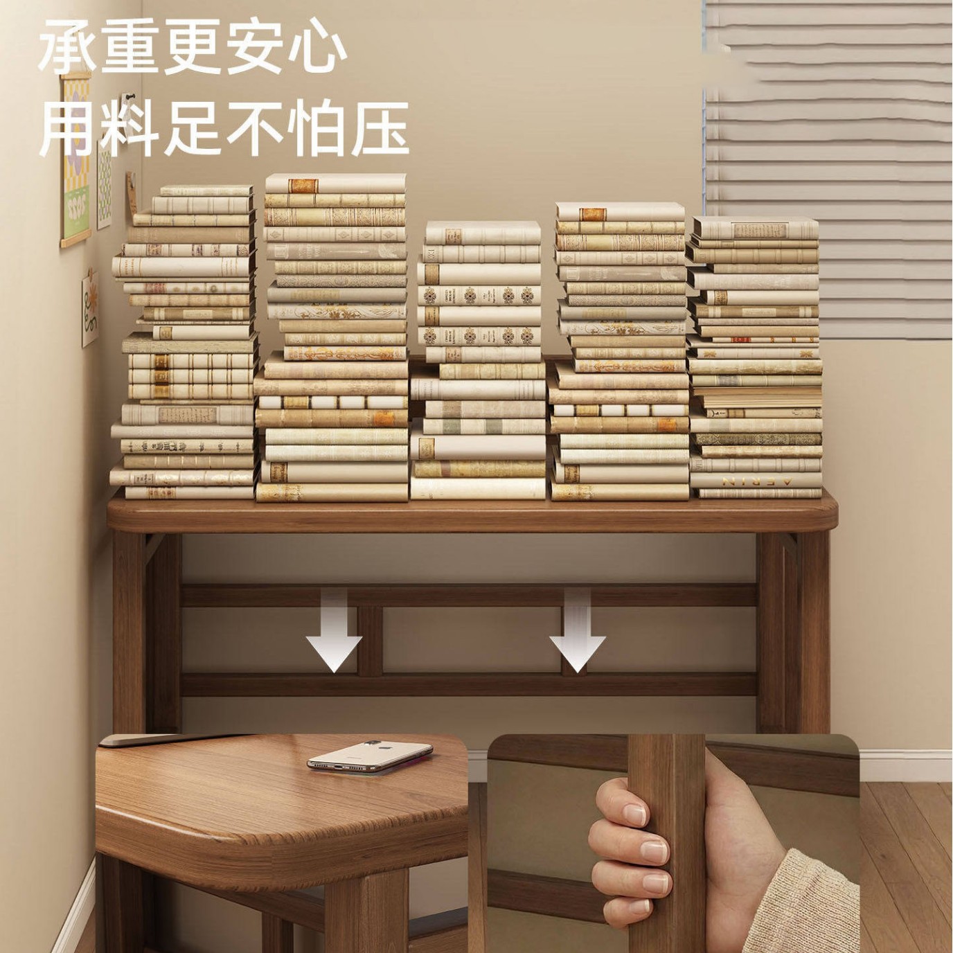 Escritorio plegable de madera sólida, escritorio de computadora doméstica, dormitorio pequeño, escritorio de estudio, escritorio de oficina simple
