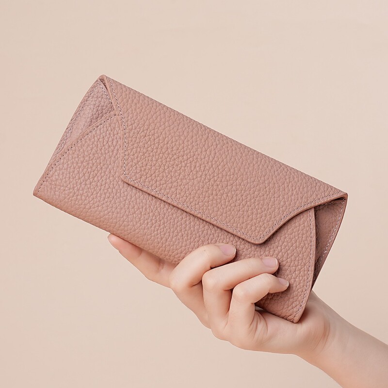 New Genuine Leather Ultra-Thin Niche Design Wallet, First-Layer Cowhide, Simple, Creative and Versatile Long Wallet for Mobile Phone
