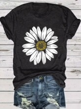 J 34391 Floral Print T-Shirt Casual Charming ӡ��T�� �羳ר