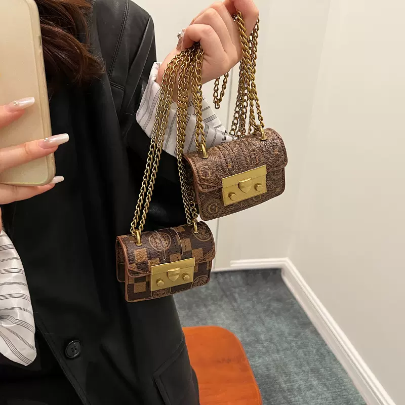 ins秋冬新款复古迷你儿童亲子款链条口红斜跨配饰小挎包包女批发