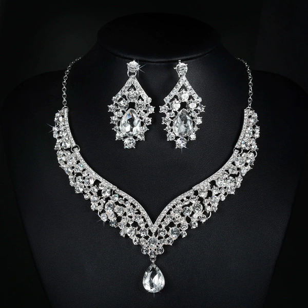 2# Full Diamond Water Drop Necklace Set (BB1221)