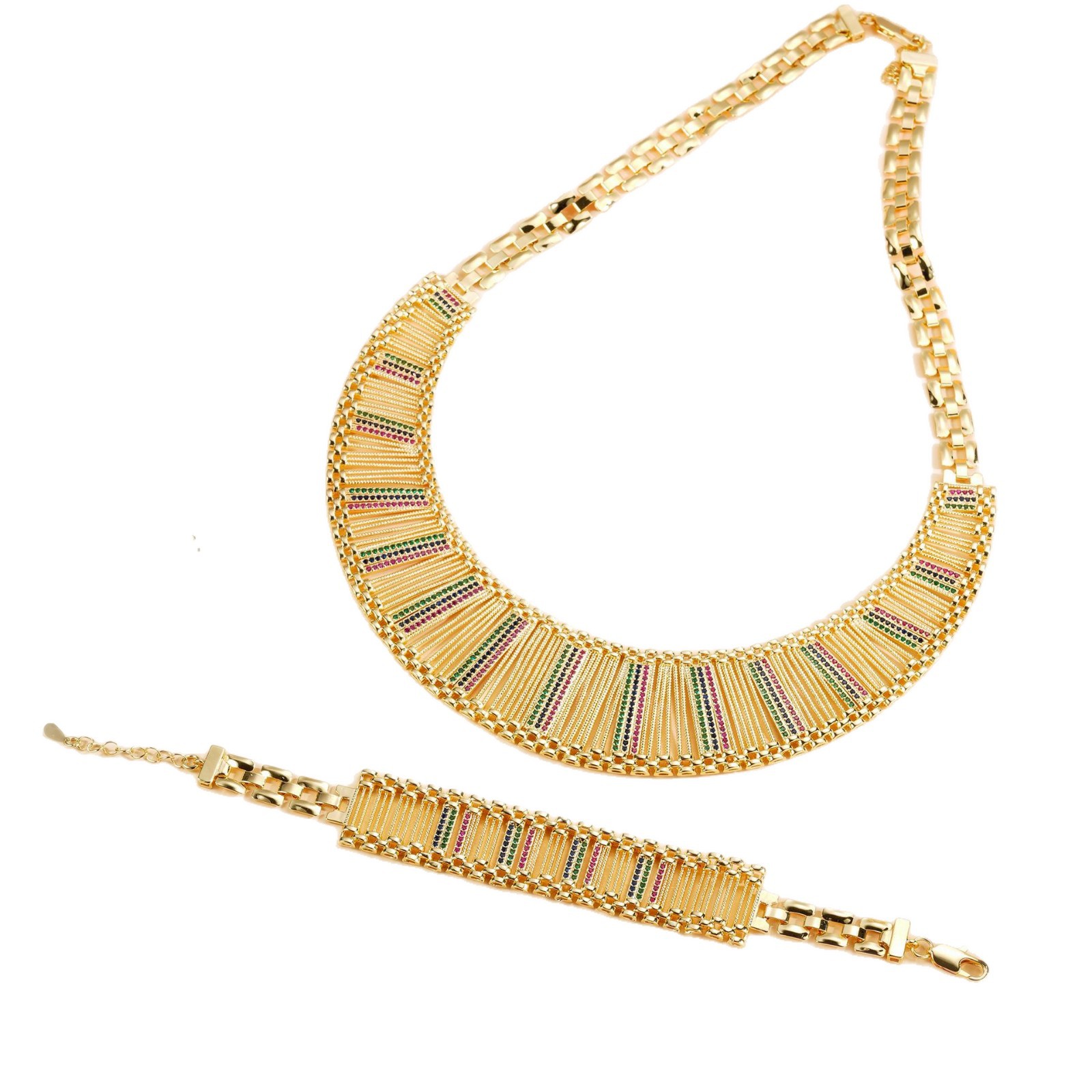 Europa y los Estados Unidos de moda sofisticada alta lujo ligero conjunto de joyas exageradas collares de diamantes de colores pulseras anillos pendientes de cuatro piezas