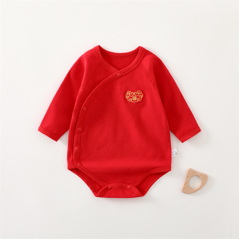 Four Seasons Baby's Fart Wrap Pure Cotton Big Red Baby Full Moon Clothes Class A Boneless 100 Days Clothes Triangle Hats