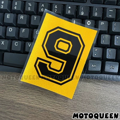 Motorcycle tail stickers - number-9-yellow-background-75-10cm-one-piece