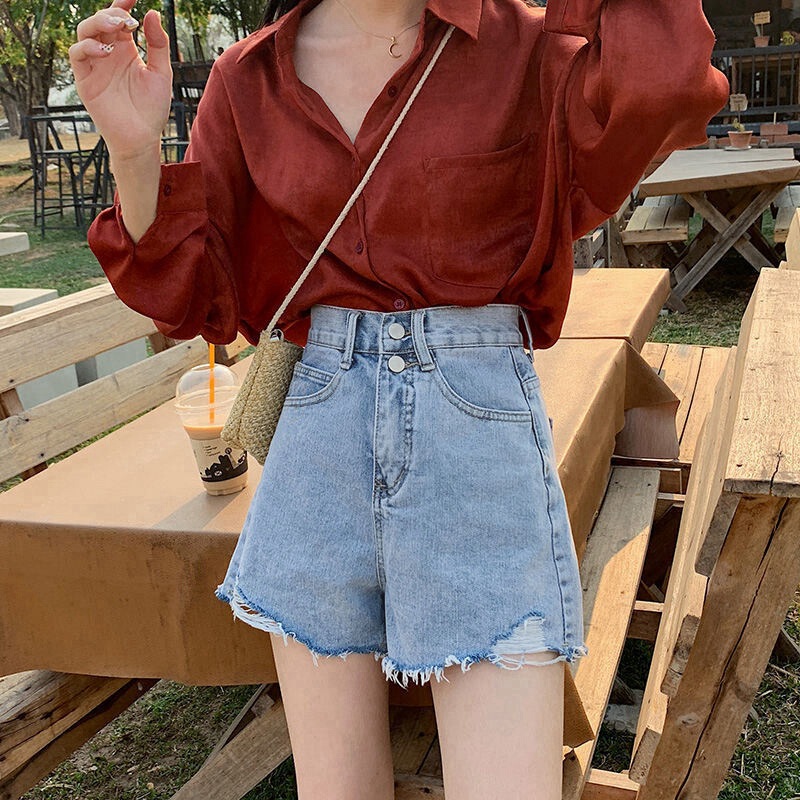 Denim Shorts Women's Summer 2021 New Arrival High Waist Wide Leg Pants ins Loose Korean Style Slimming Outer Wear A- Line Hot Pants Trendy