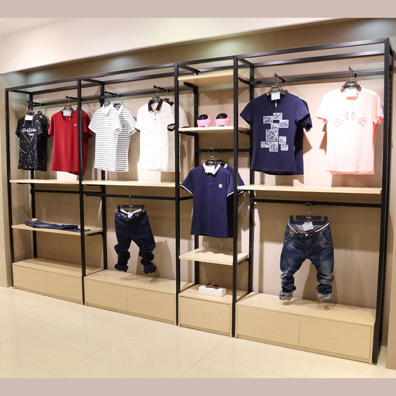 Tienda de ropa estante de exhibición tipo colgante de suelo de acero inoxidable pintado simple percha de ropa de hombre y mujer estante de exhibición de ropa