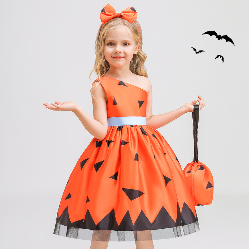 ハロウィン子供服女の子コスプレコスプレ魔女カボチャ演出ワンピース女の子プリンセスドレス|undefined