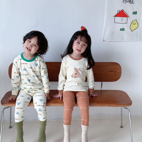 Children's Autumn Set of Shirt and Panties 100% Cotton Boneless Boys' Warm Innerwear All Cotton Girls' Homecoming Clothes Baby Pajamas