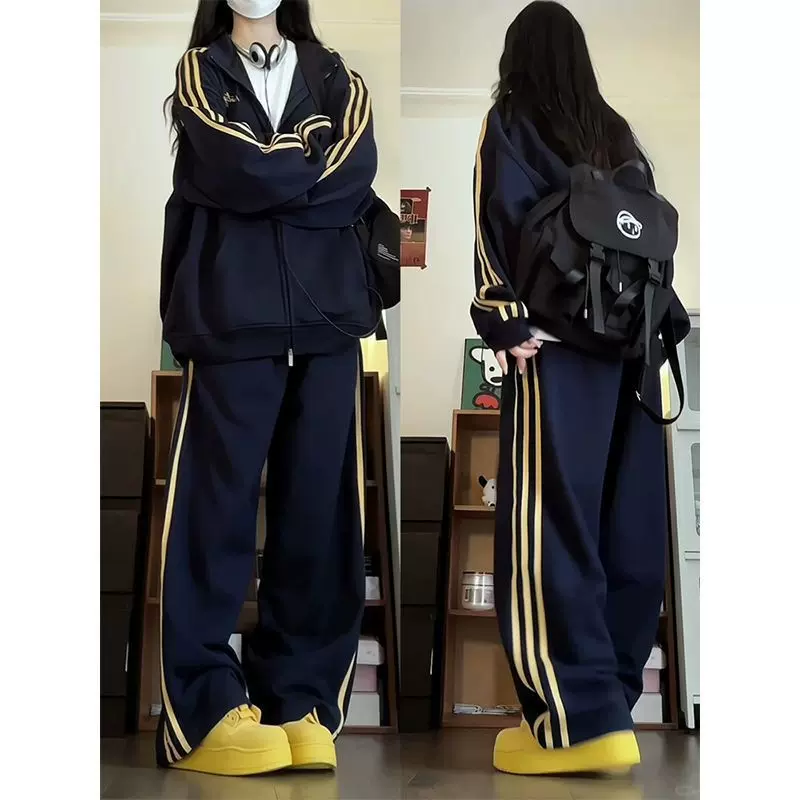 运动套装女春秋学生韩版宽松时尚美式复古卫衣休闲两件套跑步服潮