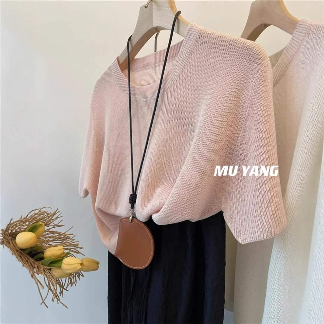 Knitted summer design thin solid color fashionable short sleeve…