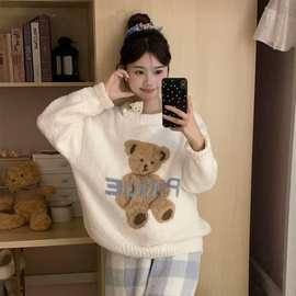 8805#小白熊云朵软绵绵半边绒睡衣秋冬舒适可爱卡通家居服套装女