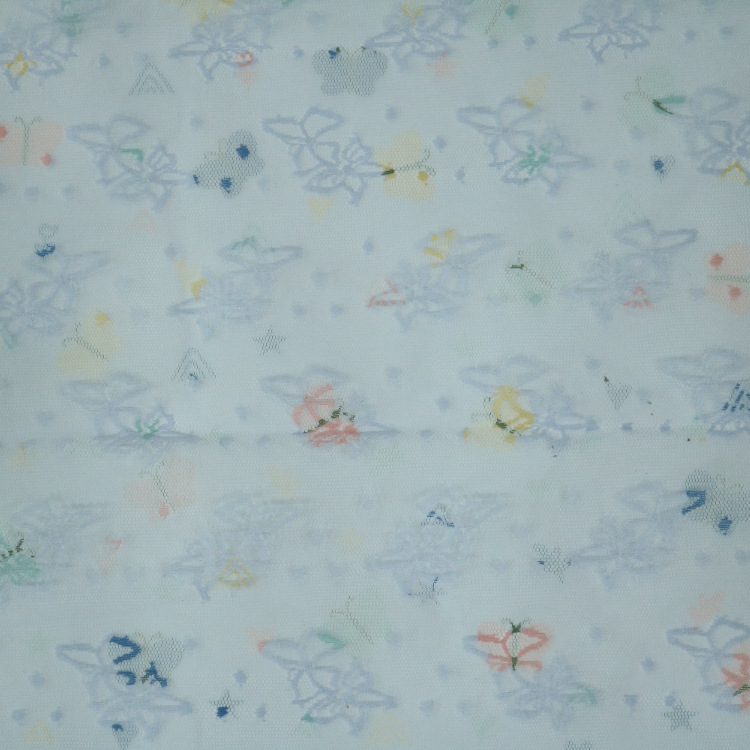 2024 nueva tela primavera-verano tela impresa de malla de encaje mariposa chapa de ropa infantil tela