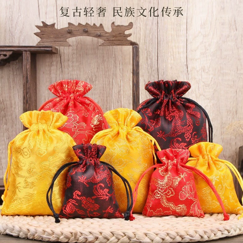 Мешочек на шнурке с узором дракона, парчовая сумка на заказ, счастливая сумка с вышивкой, сумка для ювелирных изделий, браслет для хранения, подарок, маленькая тканевая сумка