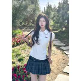 夏季简约学院风复古格纹低腰百褶短裙半身裙女春夏新款字裙子
