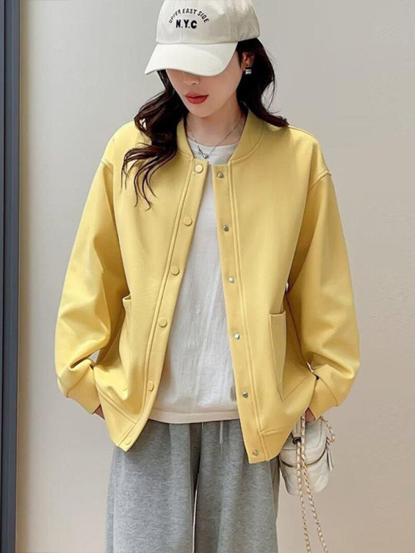 大码女装减龄立领长袖开衫外套女春季新款宽松显瘦百搭休闲棒球服|undefined