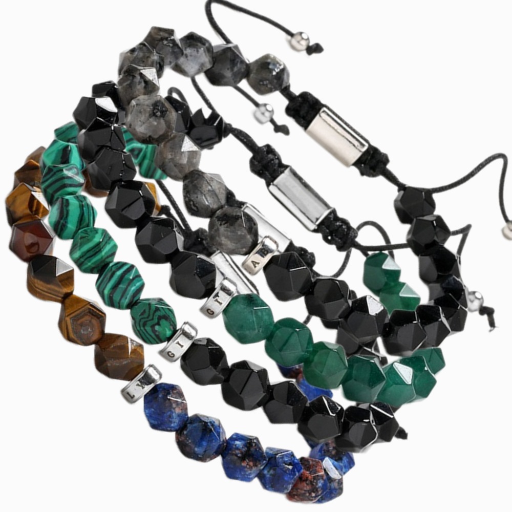 European and American cross-border diamond cut Tiger Eye Stone beaded woven bracelet black agate glitter stone beaded bracelet for men and women