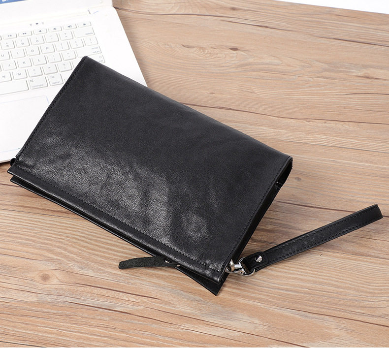 Túi đeo chéo nam đa năng da bò thật 29×11×17 cm, túi đeo vai kiêm túi cầm tay phong bì — Màu đen chi tiết 19
