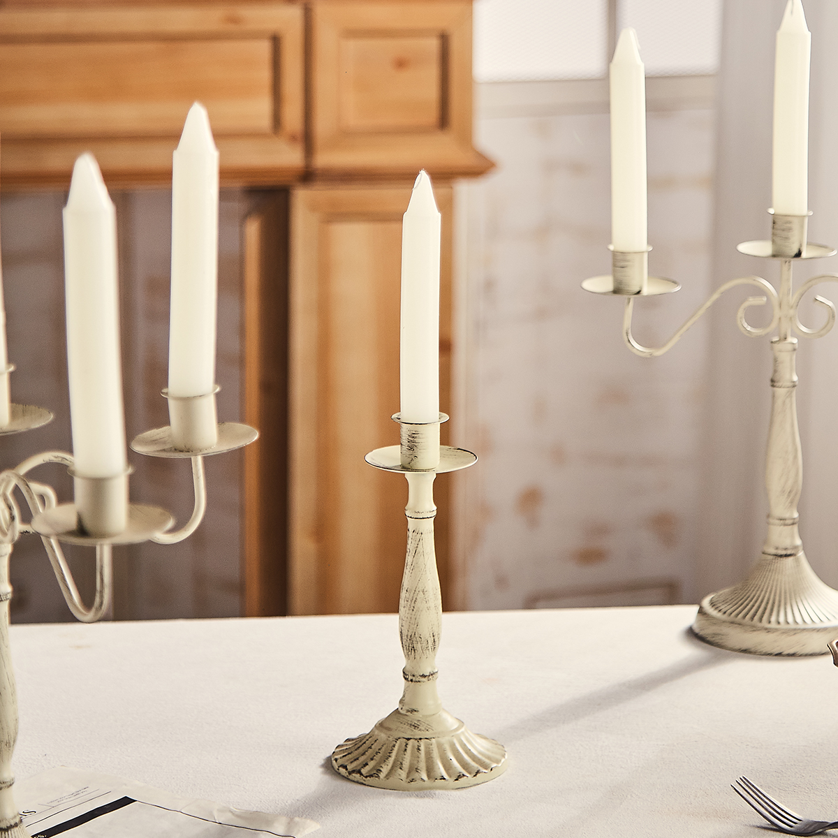 Decoración de candelabro de hierro forjado retro francés, banquete de cumpleaños, mesa de boda, cena romántica a la luz de las velas, accesorios de disparo