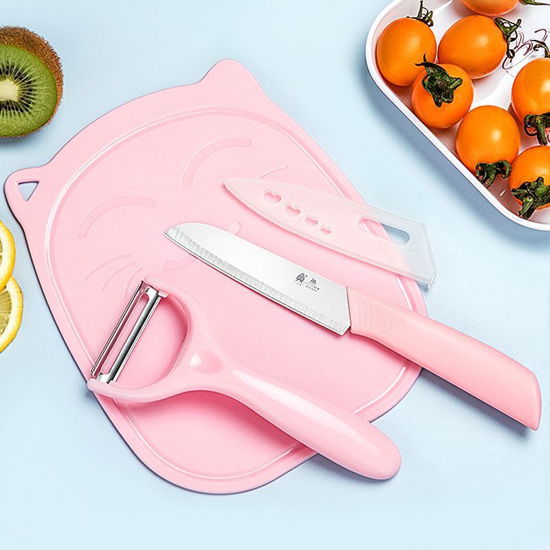 Cuchillo de alimentos para bebés dormitorio tabla de corte cocina tres piezas cuchillo de paja fruta set tabla de verduras plato de trigo