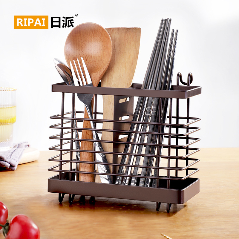 일본 철 배수 젓가락 케이지 홈 주방 젓가락 케이지 랙 벽걸이 형 수조 스푼 젓가락 보관함