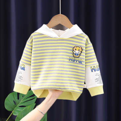 Baby Autumn new super cute calf cow printed striped long sleeve hooded sweater single-room top factory wholesale