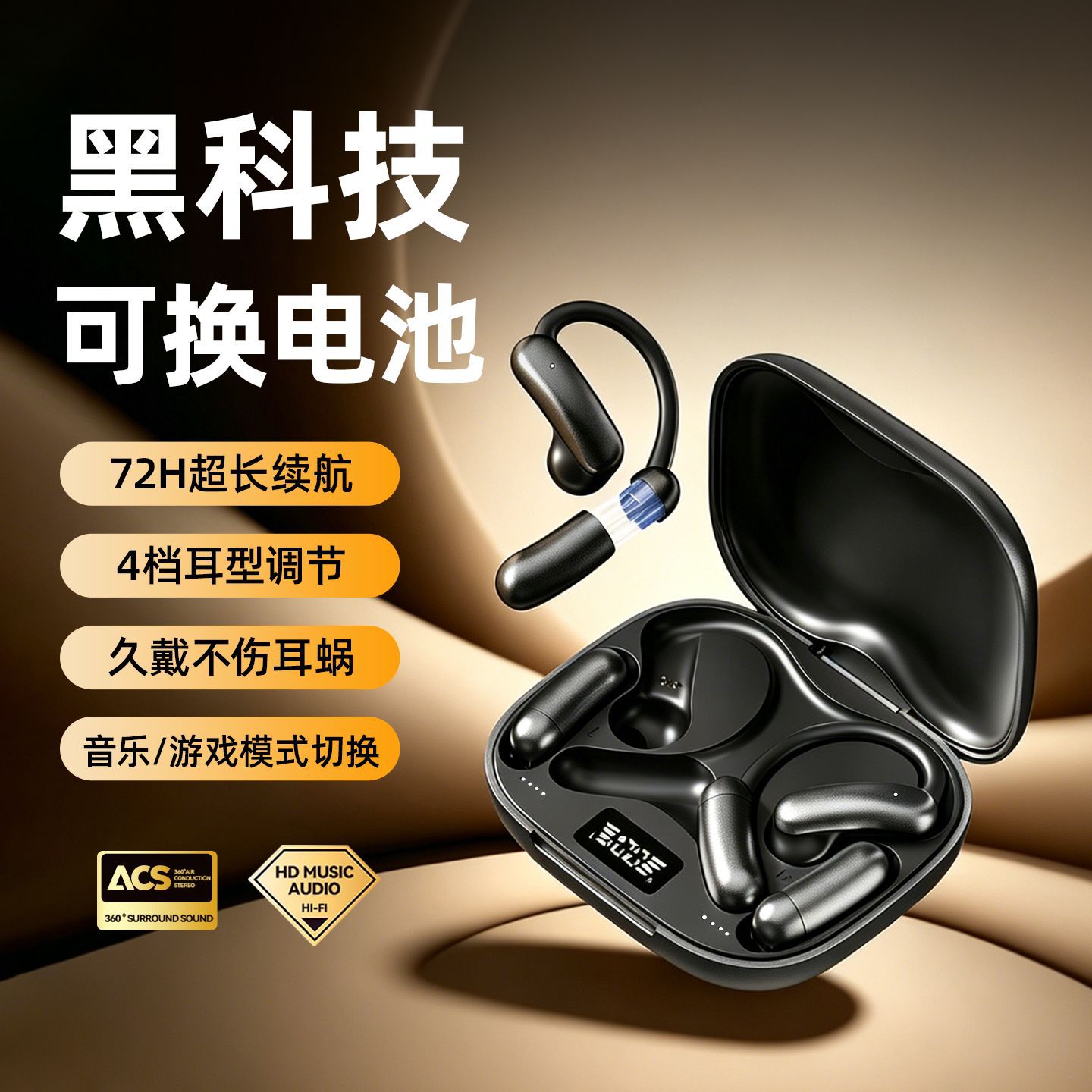 Bluetooth Ear-Hook Headphones 2026 New Model Noise-Cancelling High-Definition Calls Ultra-Long Battery Life Digital Display High-Quality Wireless Headphones