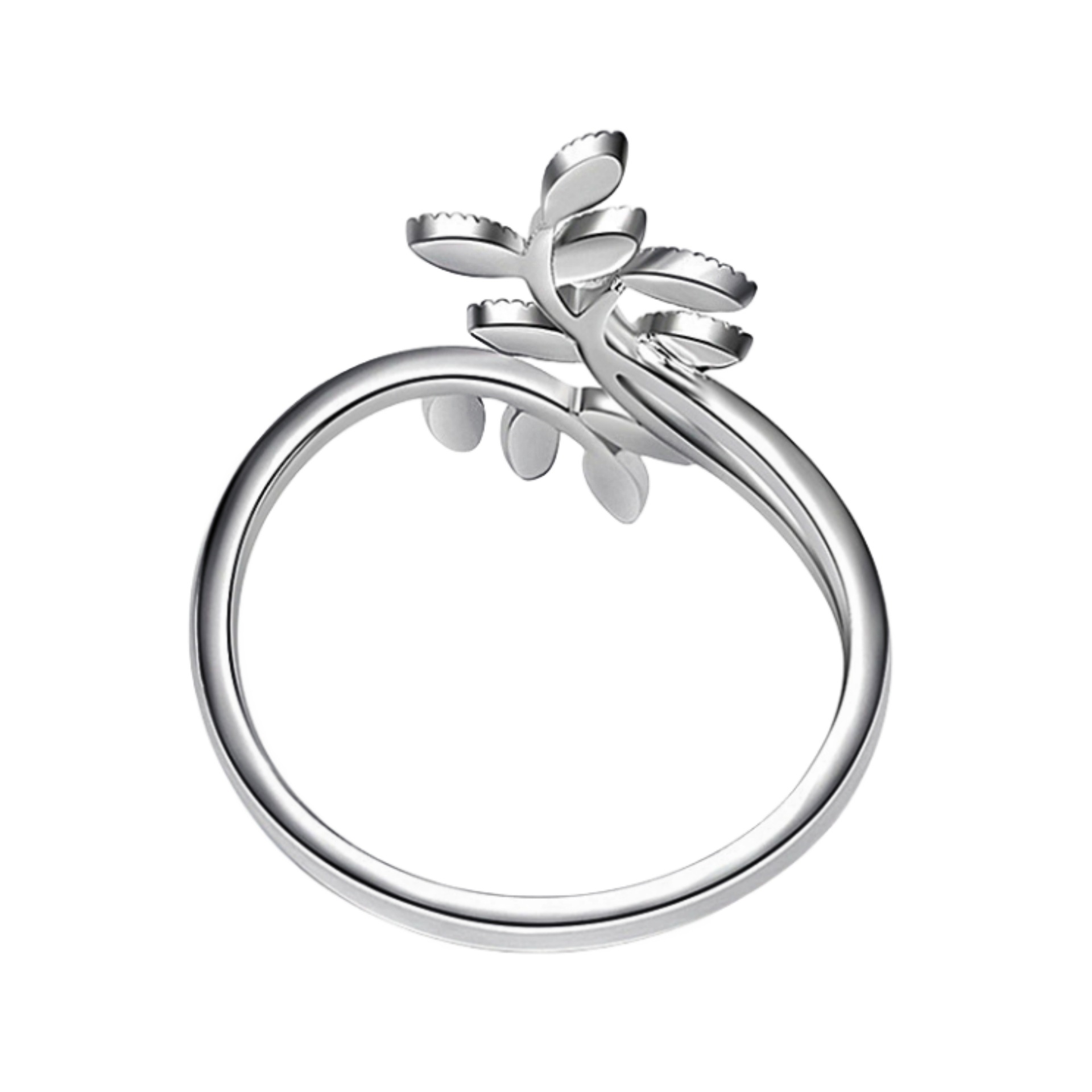 Fashionable Creative Zircon Adjustable Open Flower Leaf Ring, Trendy And Unique Women's Ring_voghion.com