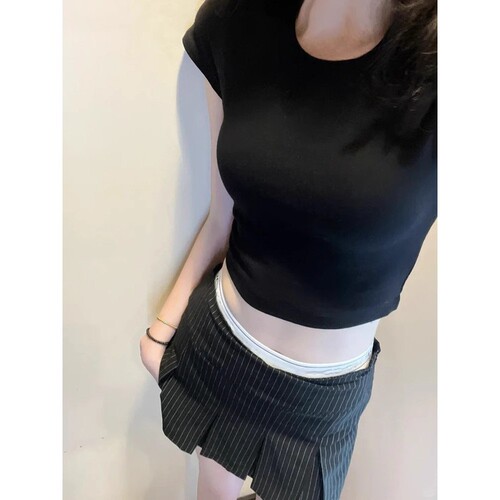 American-style spicy girls' tight-fitting short-sleeve T-shirt 2025 summer new pure desire sweet spicy shoulder-length short top Instagram wholesale