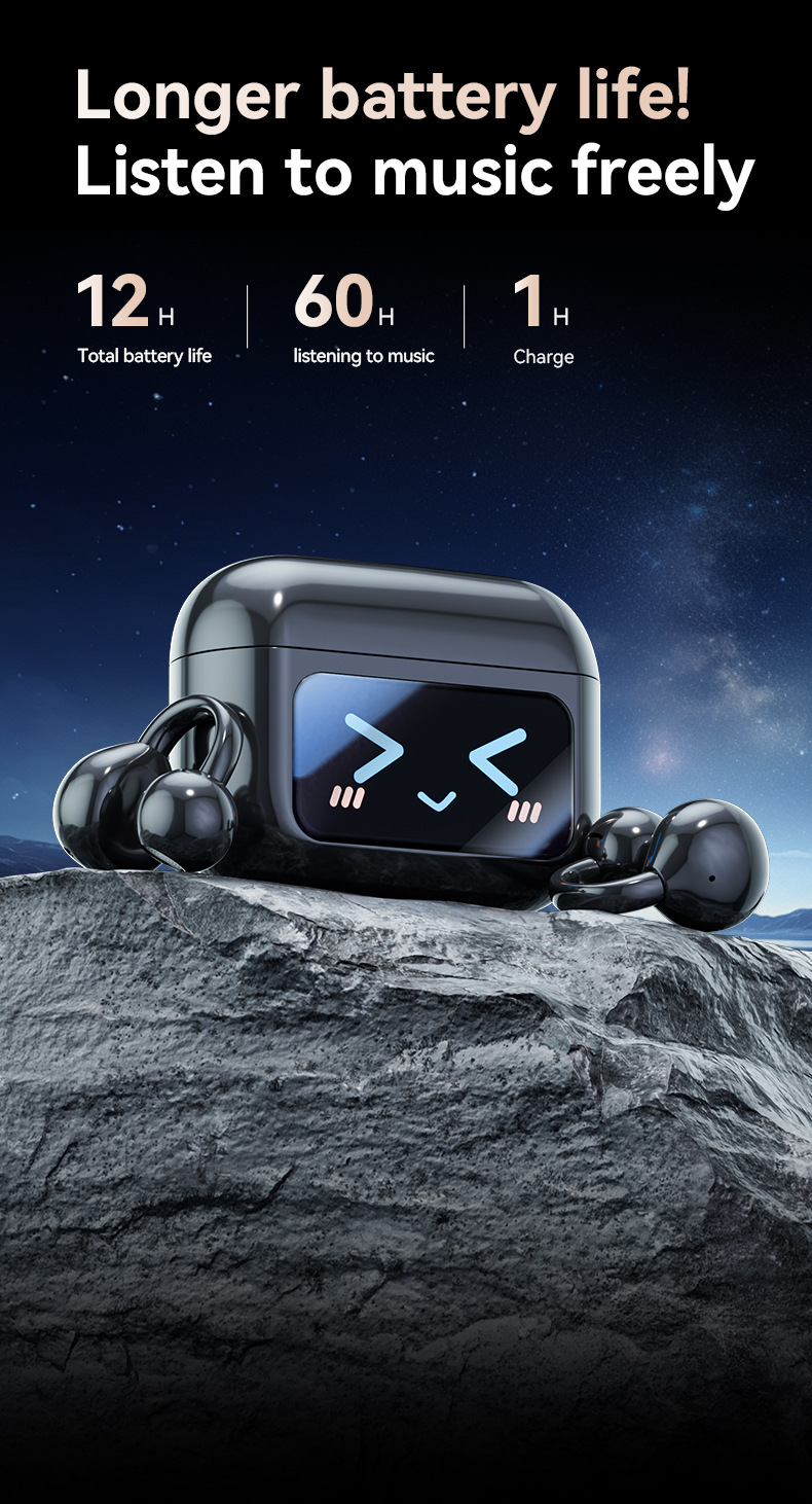 Ai Smart Wireless Bluetooth Ear Clip Headphones Colour Display_voghion.com
