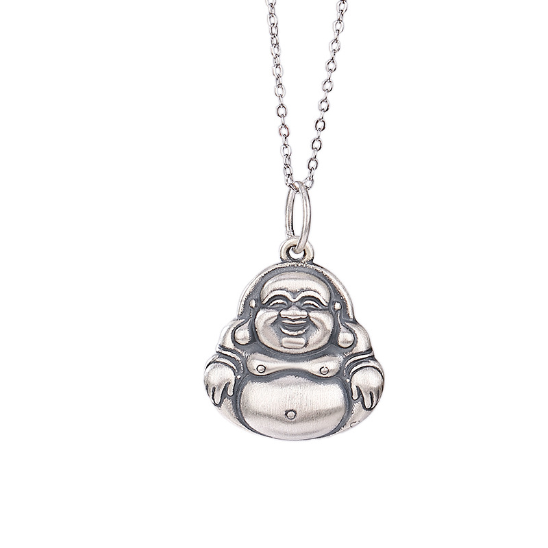 Mặt dây chuyền Phật Di Lặc bạc S990 nguyên chất – tượng Phật bụng to cầm tay phong cách unisex — Mặt Dây chuyền đơn (không có dây chuyền)