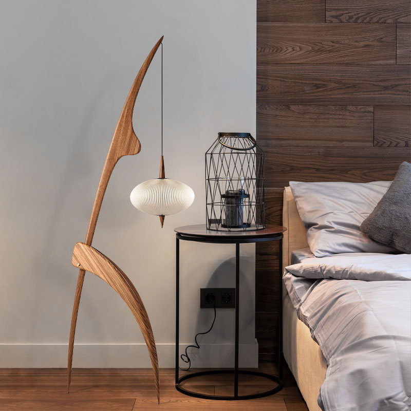 Log Mantis Floor Lamp, Simple Black Walnut Wood, Retro Creative Designer Living Room Study Standing Lamp