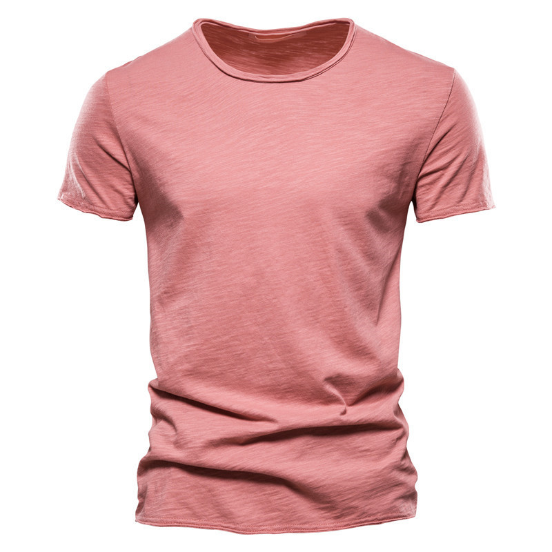 Comercio exterior de verano hombre nuevo color sólido bambú sección de algodón cuello V camiseta de manga corta de algodón para hombres europeos y americanos venta caliente