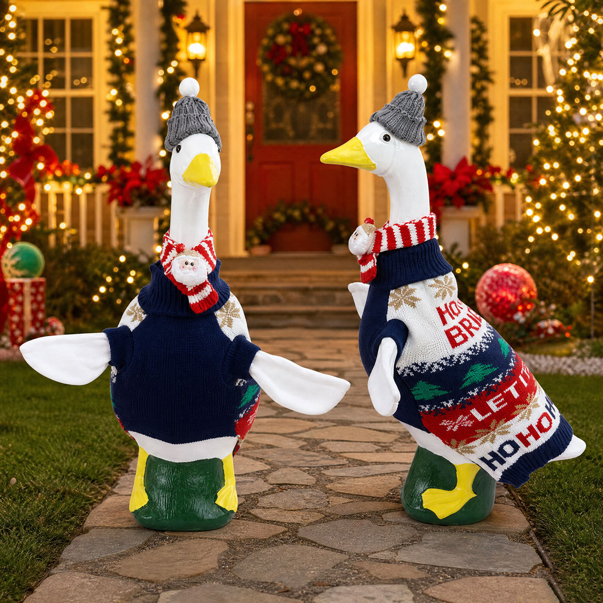Navidad porche gansos ropa 23 pulgadas gran gansos blancos suéter de punto sombrero bufandas set de decoración de Navidad comercio exterior