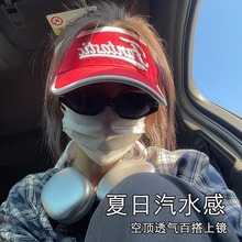 复古字母空顶帽子女美式汽水少年感遮阳帽防晒运动跑步鸭舌帽潮