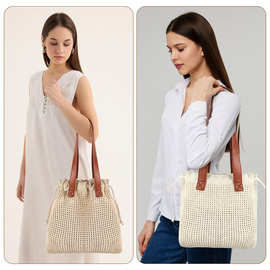 手工编织棉线包大容量沙滩包手提包休闲镂空单肩包女ins风森系古