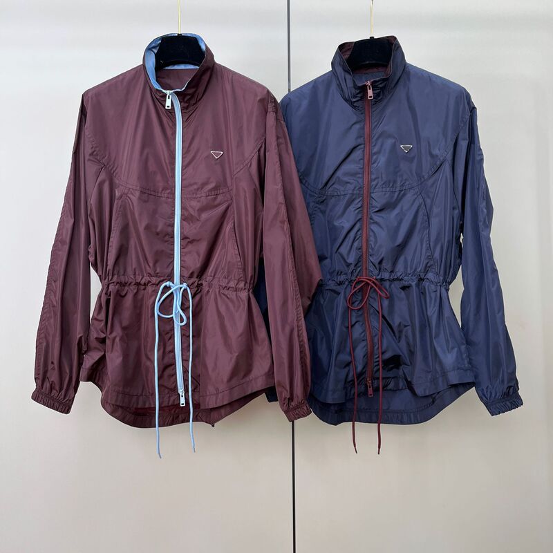French-Style Recycled Nylon Lightweight Breathable Zip-Up Windbreaker Slim-Fit Cross-Border Women's Drawstring Waist Windproof Thin Jacket