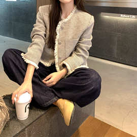 2025韩系气质宽松流苏短外套小香风粗花呢小个子简约休闲temu外搭