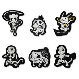 卡通骷髅动物黑白布贴电脑刺绣个性熨烫补丁贴可贴鞋帽包服装辅料